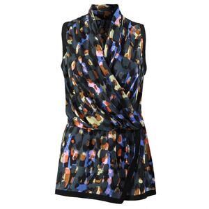 CAbi Flaunt Wrap Sleeveless Blouse Size Medium Black Multicolor Style 3077